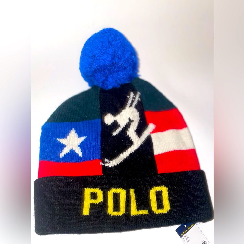 Polo Multicolor Knit Beanie with Pom...